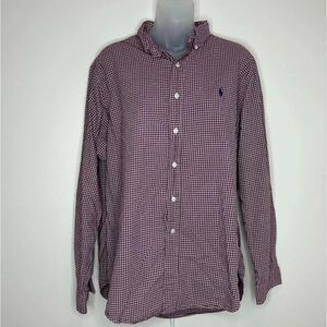 Ralph Lauren Classic fit 100% Cotton red white Plaid Button Down long sleeve